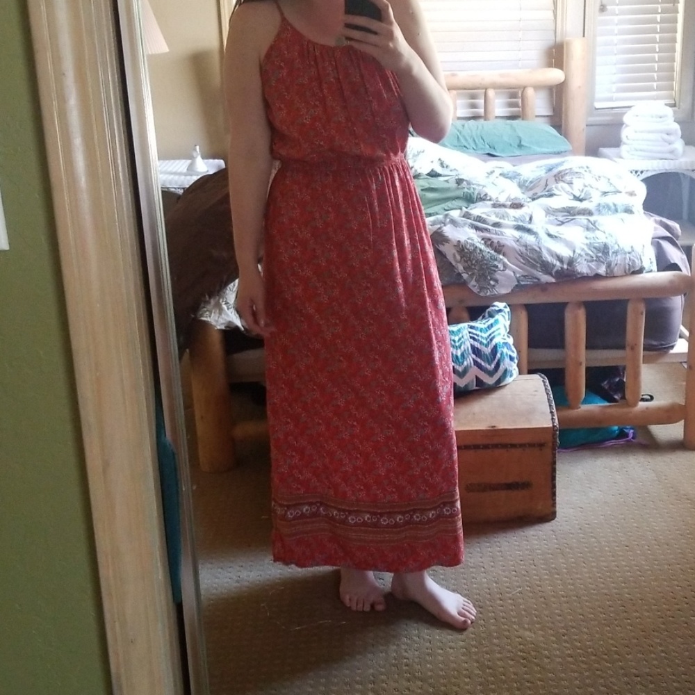 Orange spring floral maxi dress